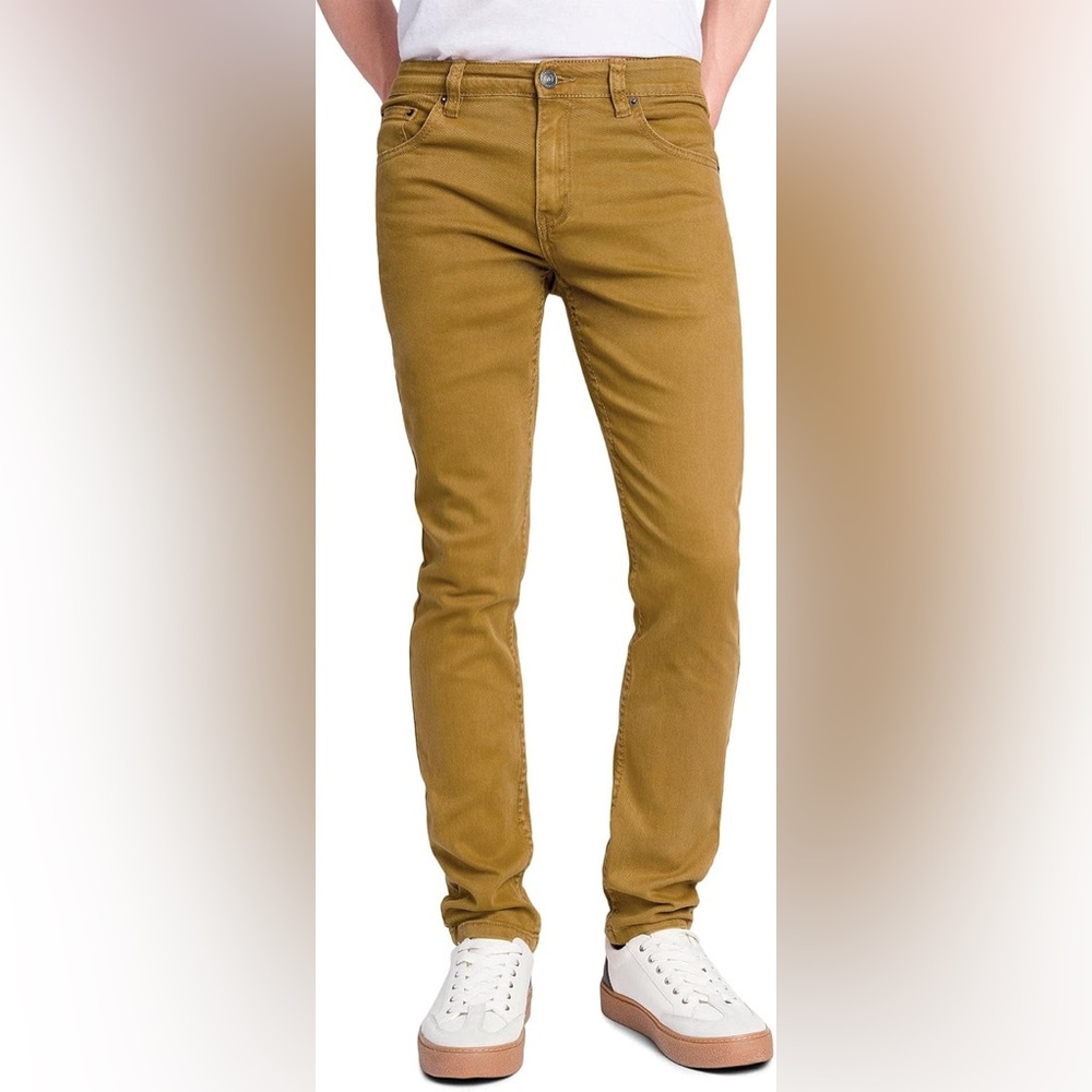 New VICTORIOUS Men's Skinny Fit Color Stretch Jeans 34W X 32L Dark Wheat